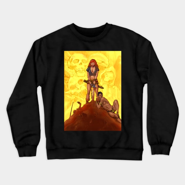 Red Sonja on a spoof of Frazetta's classic Conan Crewneck Sweatshirt by thecountingtree